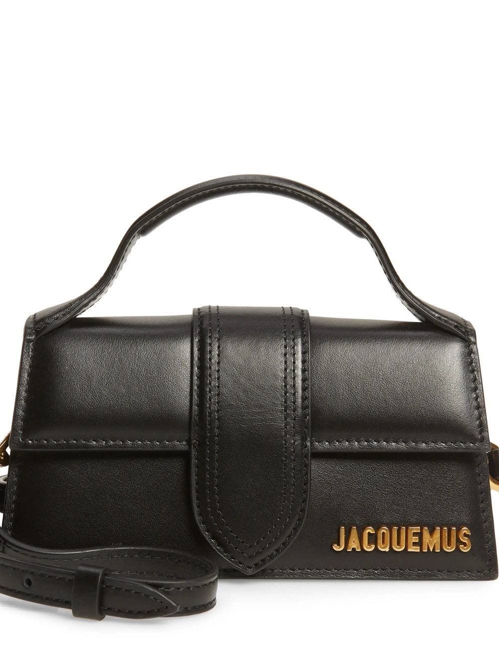 Jacquemus Black Leather Mini Top-Handle Bag with Gold Hardware Like New.